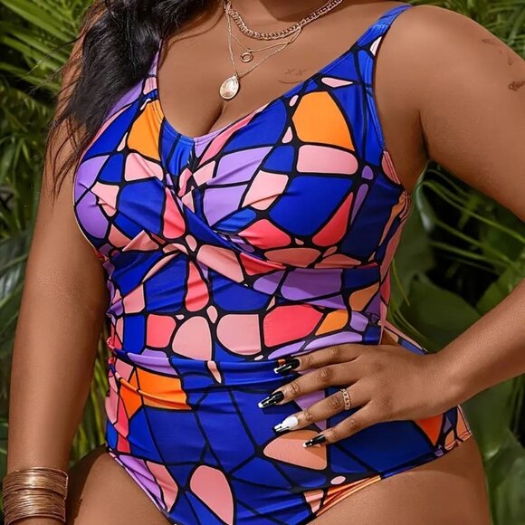 Women's Plus Size Colorful Bathing Suit Fashion Trendy Swimsuit Swimwear 14W-20W - Picture 1 of 7